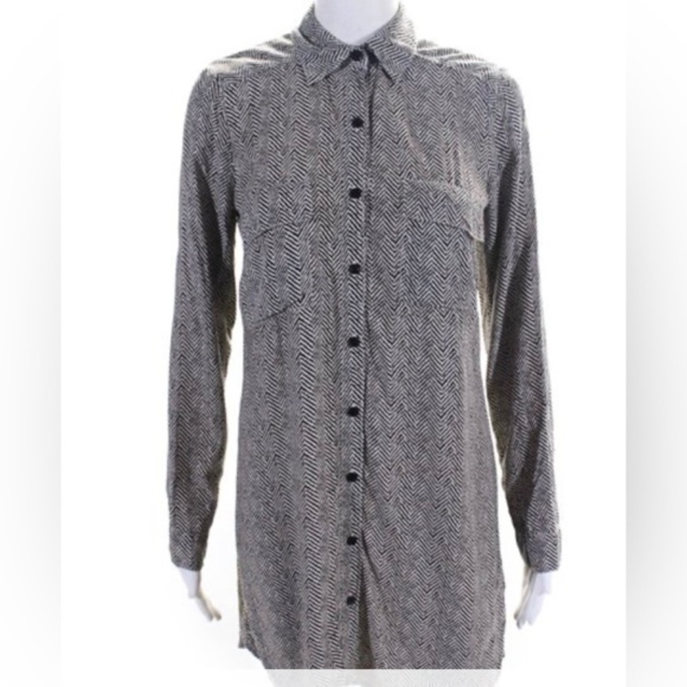 Splendid Black White Loose Fit Long Sleeve shirt Dress size small